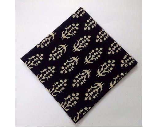 CREAM on BLACK - BLOCK PRINT Tribal - Pure Cotton Pocket Square Handkerchief Hanky - Men Women Unisex - 12"